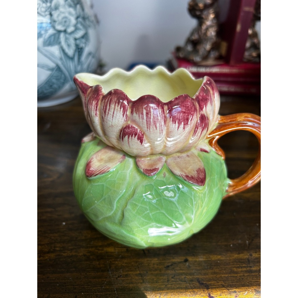 Shorter & Son Staffordshire Hand Painted Flower Cabbage Leaf Creamer England